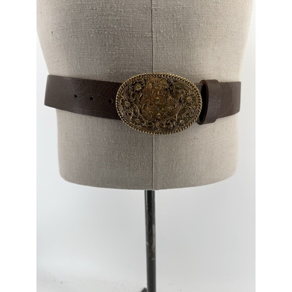 Ed Artturo Crumrine Jewelers Bronze Western Belt Buckle Floral VTG belt 32 36 main image 9